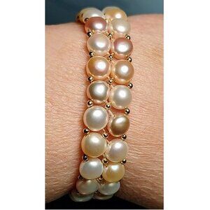 Multi-Colored Freshwater Cultured Button Pearl 2 Row Stretch Bracelet